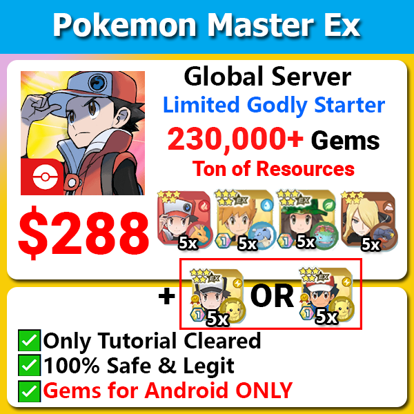 [Global Android] Pokemon Master EX Limited Red & Charizard + Blue & Blastoise + Leaf & Venusaur 230,000 Gems