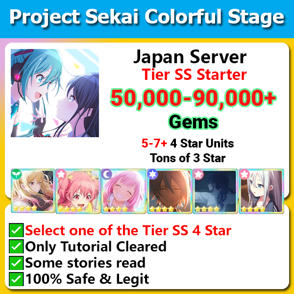 [Japan] Project Sekai Colorful Stage PJSK 50,000-90,000 💎Gems Starter with Tier SS 4 Star Unit