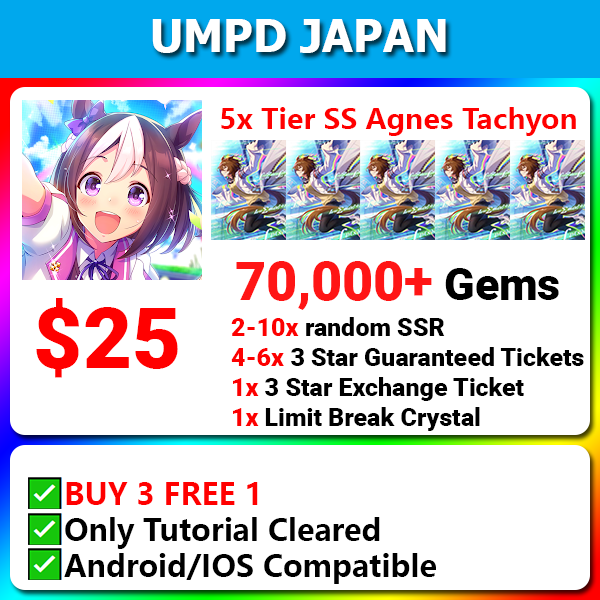 [Japan] Uma Musume Pretty Darby UMPD ウマ娘 プリティーダービー 5x Tier SS Agnes Tachyon Starter 70000💎