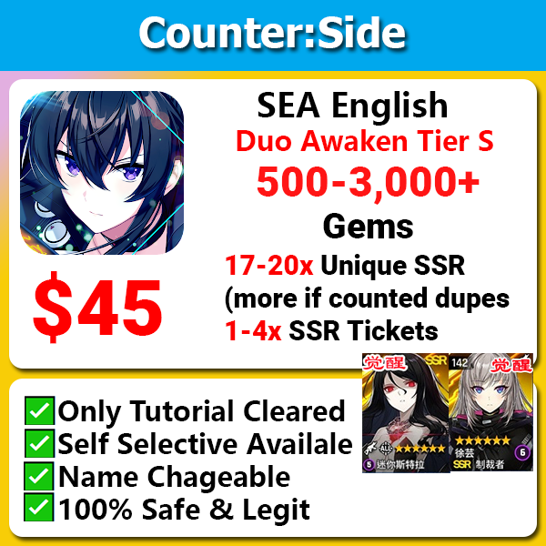 [SEA English] Counter:Side Duo Tier S Awaken Seo Yoon Ministra Starter 17-20 unique ssr 500-3000 gems