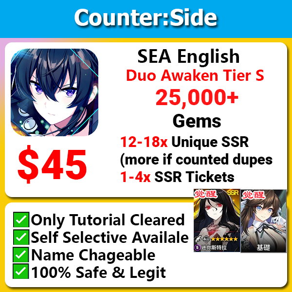 [SEA English] Counter:Side Duo Tier S Awaken Ministra Shin Jia Starter 12-18 unique ssr 25000 gems