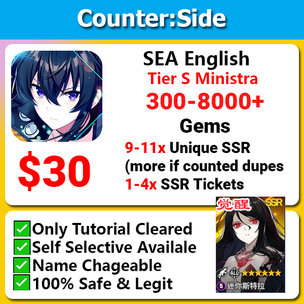 [SEA English] Counter:Side Ministra Starter 9-11 unique ssr 300-8000+ gems