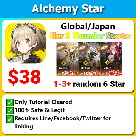 [Global/Japan] Alchemy Star Godly Thunder Starter with Tier S Irridon/Michael/Wrath